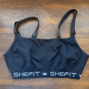 SHEFIT Black Seamless Logo Sports Bra with Adjustable Straps